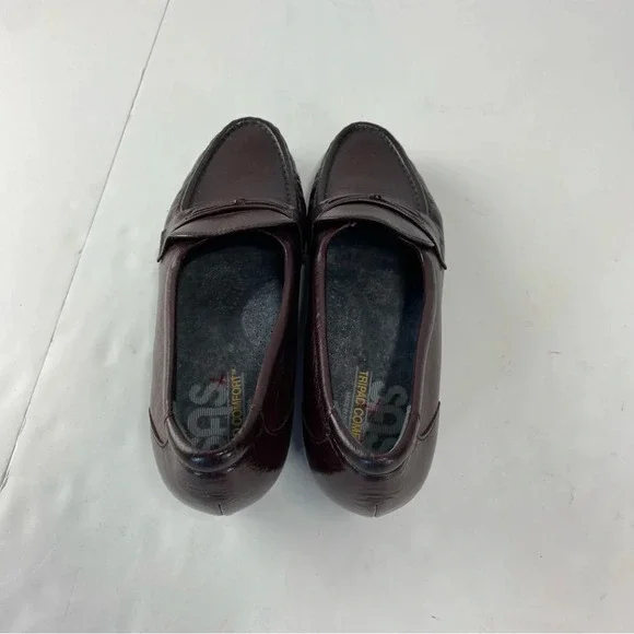 SAS Womens 7.5S Tripad Comfort Burgundy Leather Slip On Wedge Loafers - Picture 3 of 7